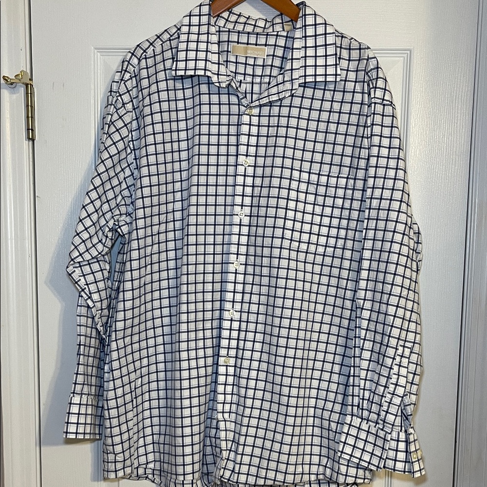 MICHAEL Michael Kors Navy and White Grid Dress Shirt